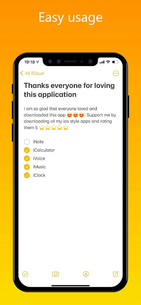 Screenshot of the Note iOS 16 (iNote) app