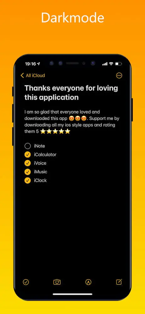 Screenshot of the Note iOS 16 (iNote) app