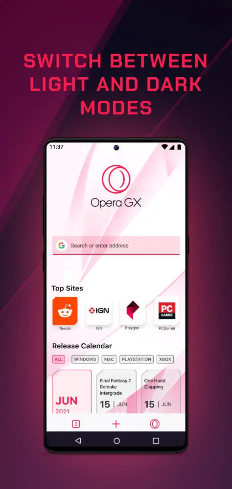 Screenshot of the Opera GX: Gaming Browser app