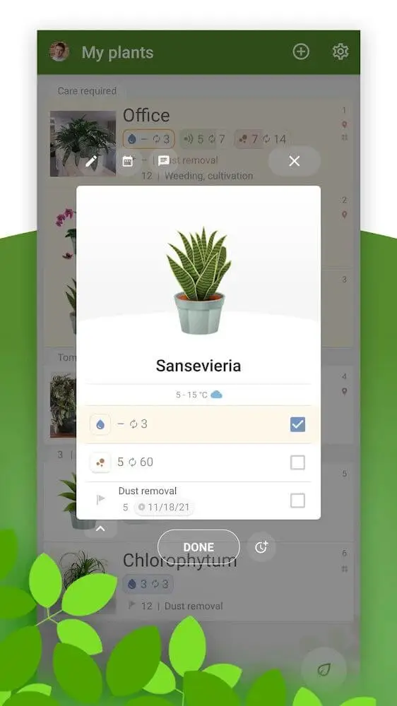 Screenshot of the Plant Care Reminder app