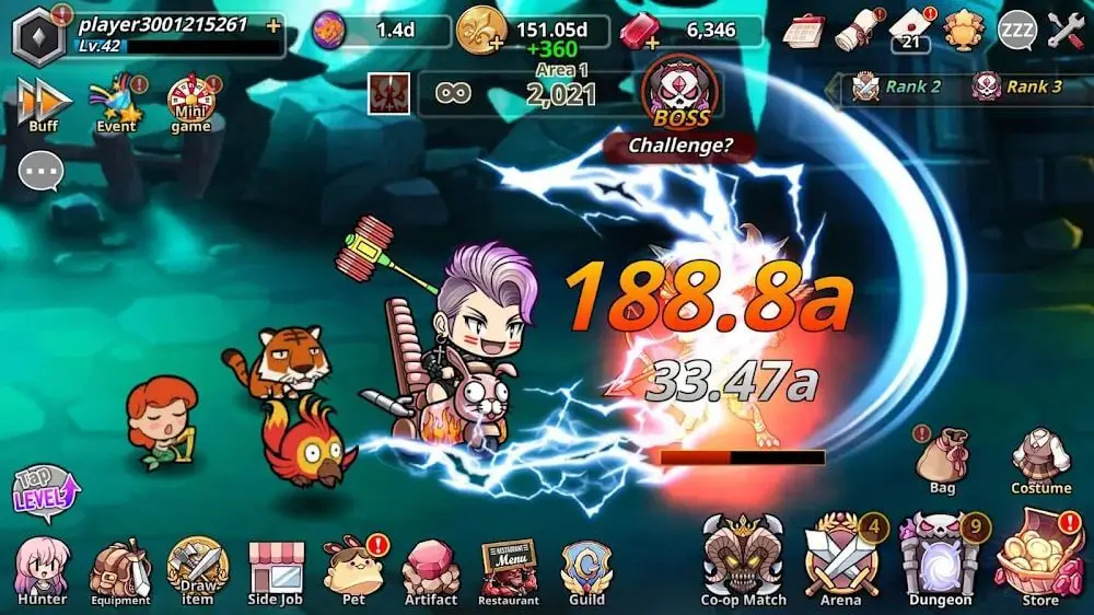 Screenshot of the Pow Pow Dungeon: Idle game