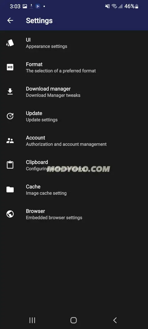 Screenshot of the PowerTube app
