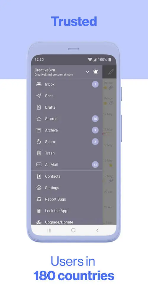 Screenshot of the ProtonMail - Encrypted Email app