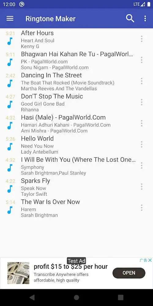 Screenshot of the Ringtone Maker app