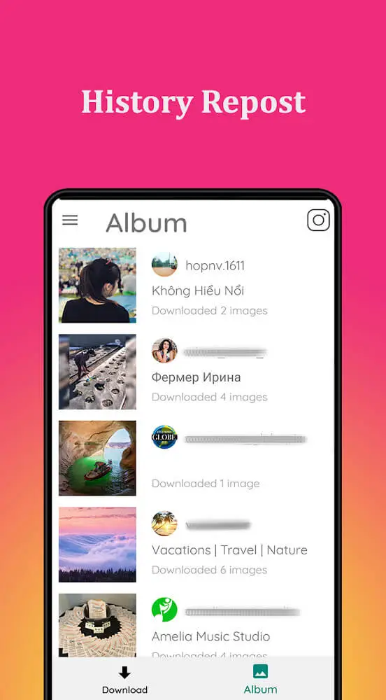 Screenshot of the Save & Repost IG 2021 app