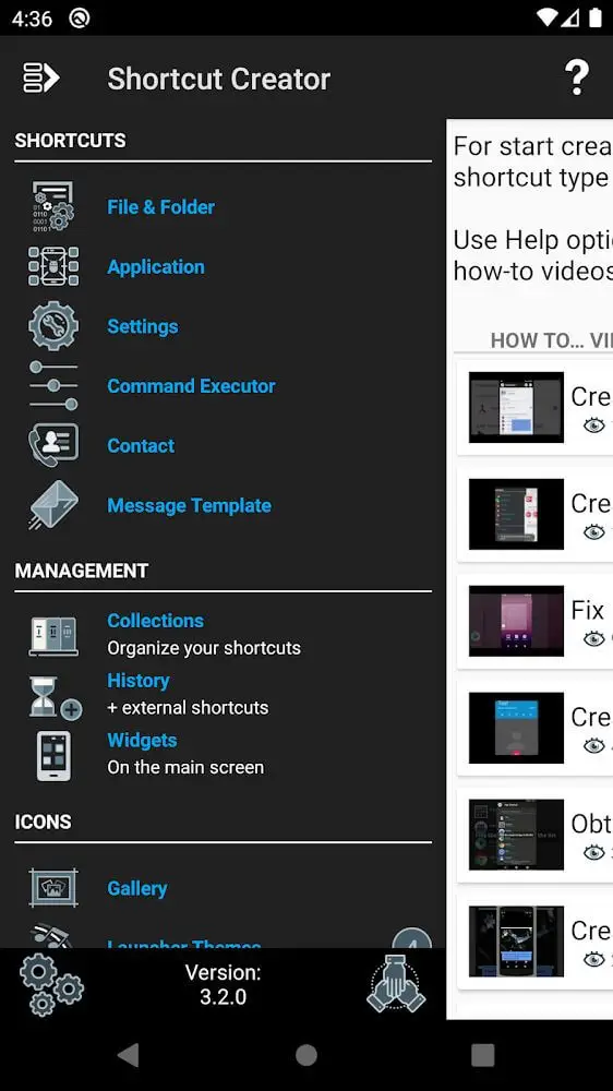 Screenshot of the Shortcut Creator app