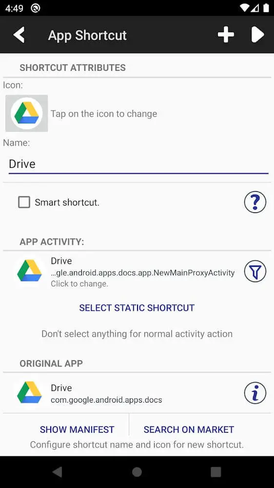 Screenshot of the Shortcut Creator app