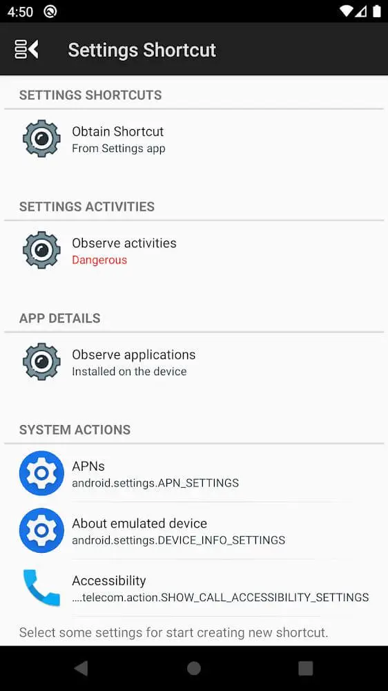 Screenshot of the Shortcut Creator app