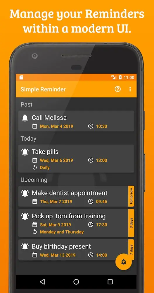 Screenshot of the Simple Reminder + app