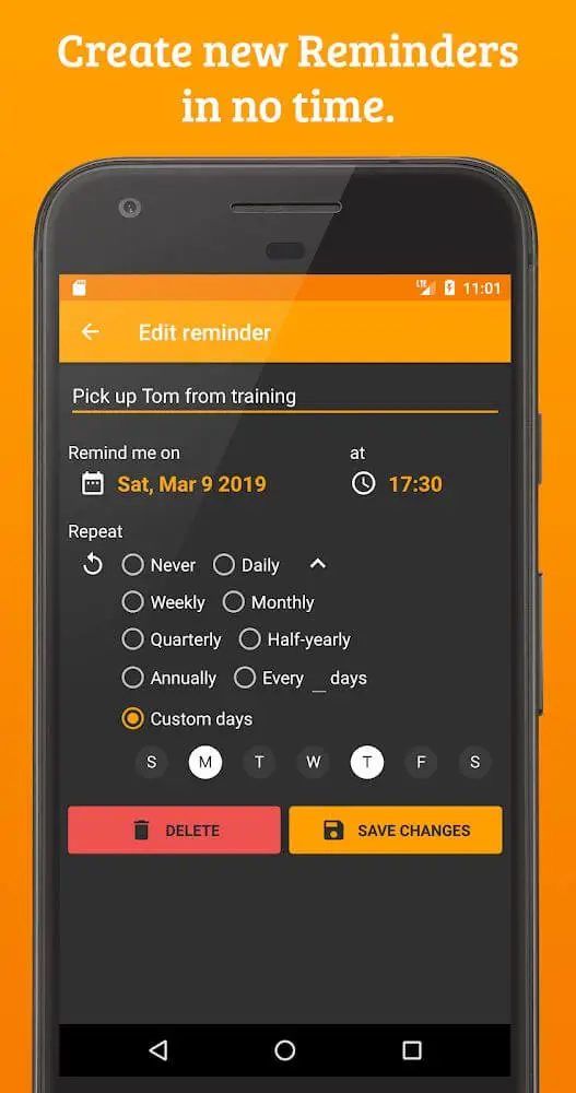 Screenshot of the Simple Reminder + app