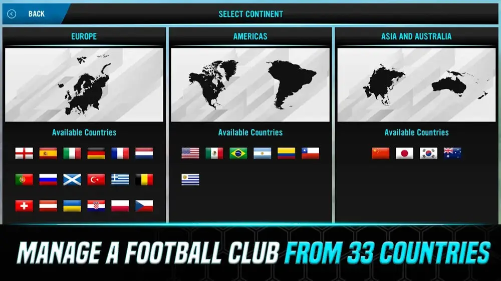 Screenshot of the Soccer Manager 2021 game