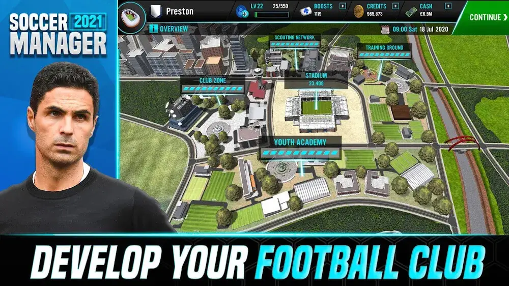 Screenshot of the Soccer Manager 2021 game