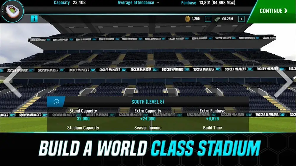 Screenshot of the Soccer Manager 2021 game