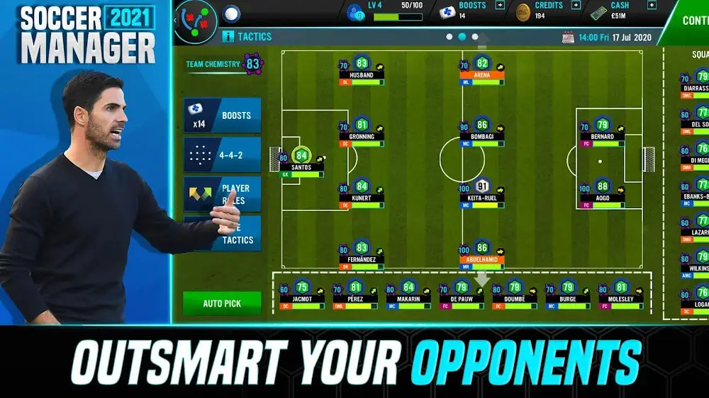 Screenshot of the Soccer Manager 2021 game