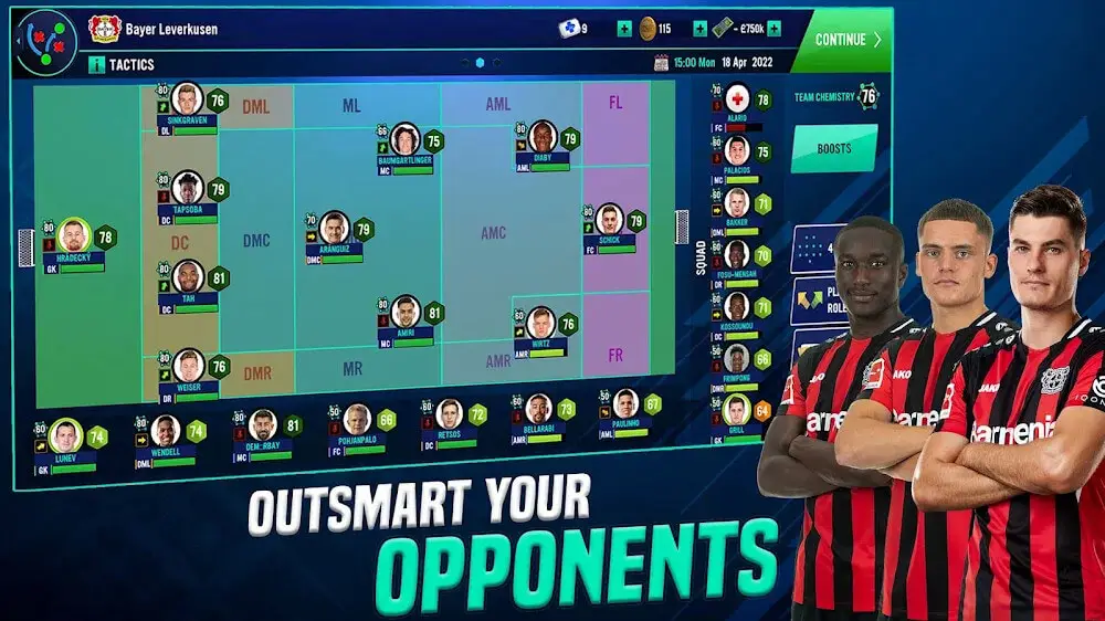 Screenshot of the Soccer Manager 2022 game