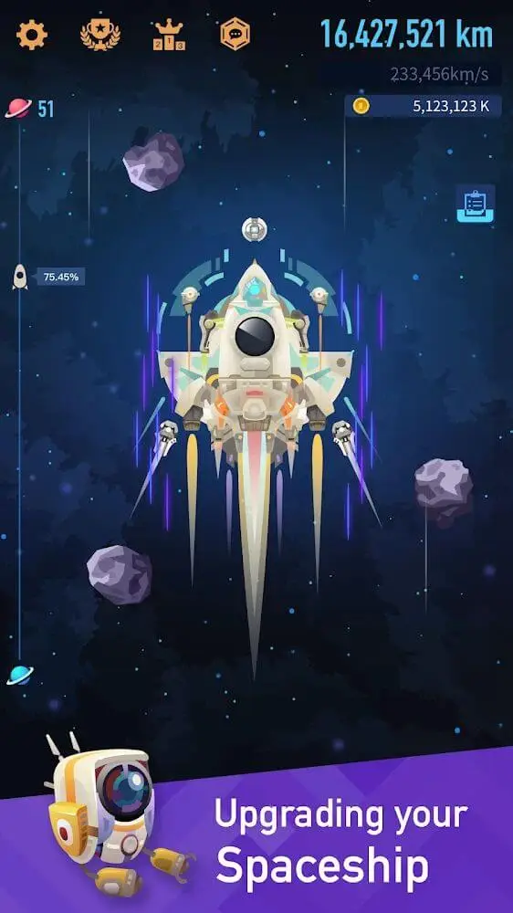Screenshot of the Space Colonizers Idle Clicker app