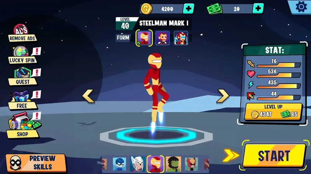 Screenshot of the Stickman Heroes Fight game