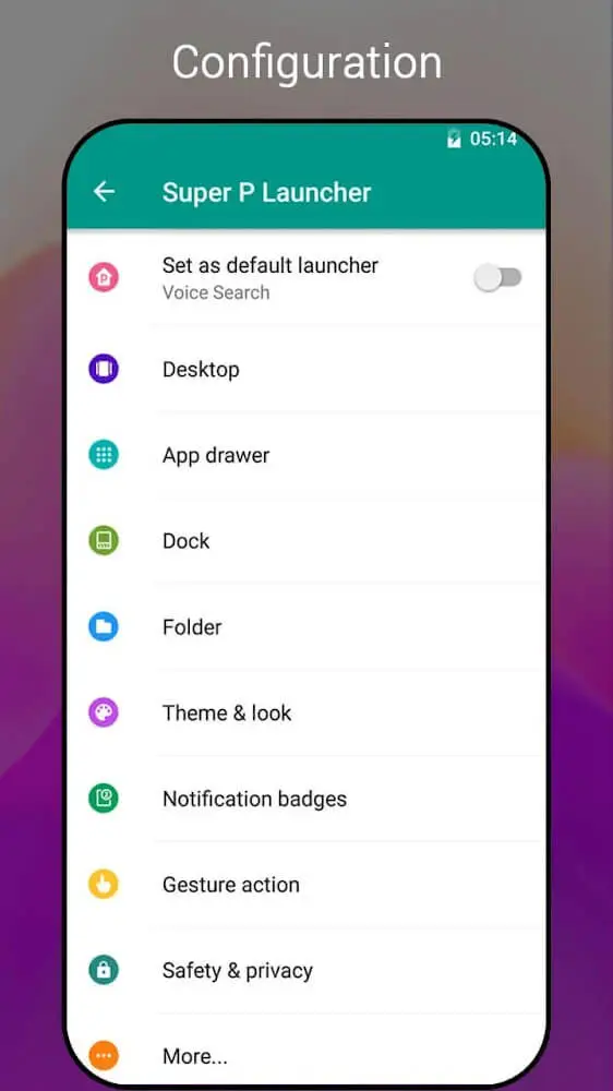 Screenshot of the Super P Launcher app