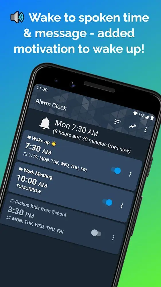 Screenshot of the Talking Alarm Clock Beyond app