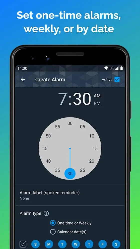 Screenshot of the Talking Alarm Clock Beyond app