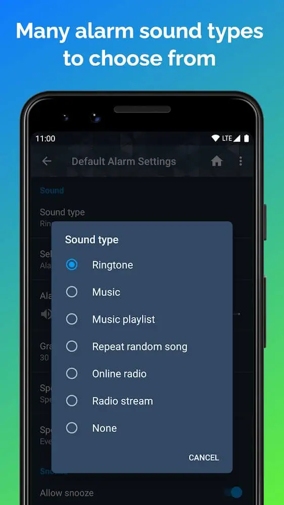 Screenshot of the Talking Alarm Clock Beyond app