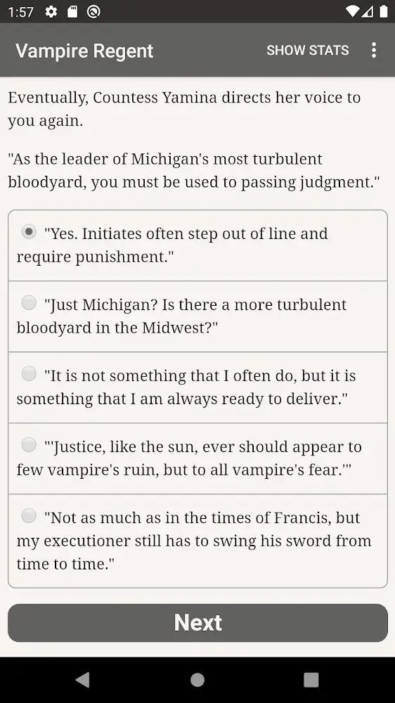 Screenshot of the The Vampire Regent app