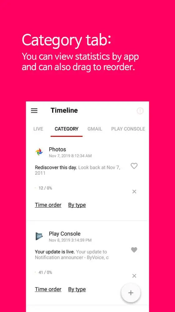Screenshot of the Timeline app