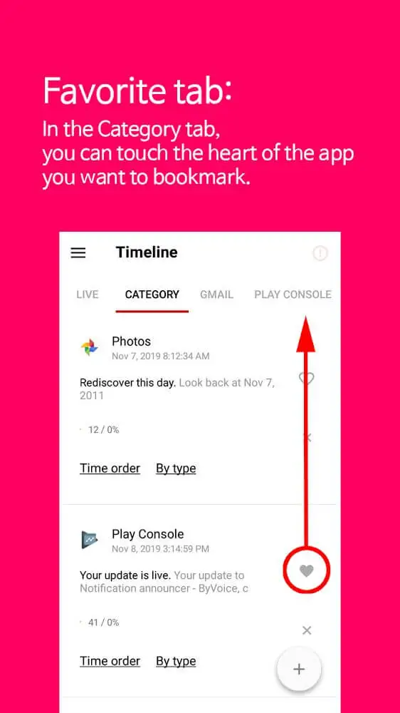 Screenshot of the Timeline app
