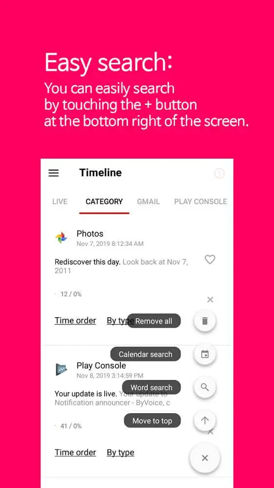 Screenshot of the Timeline app