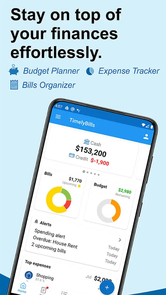 Screenshot of the TimelyBills app
