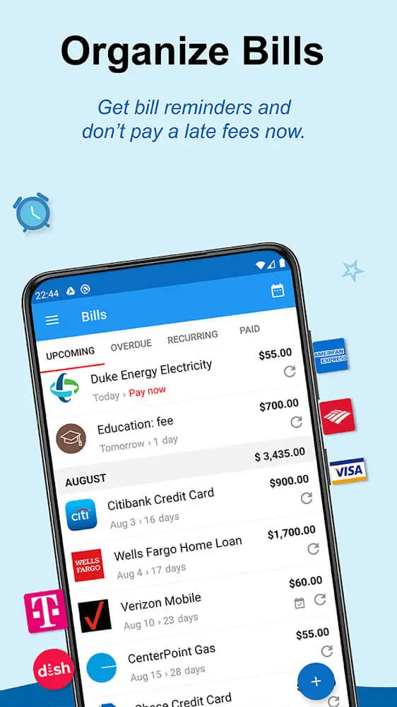 Screenshot of the TimelyBills app