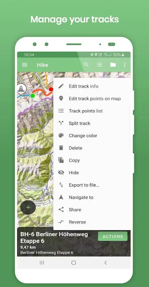 Screenshot of the Tracklia app