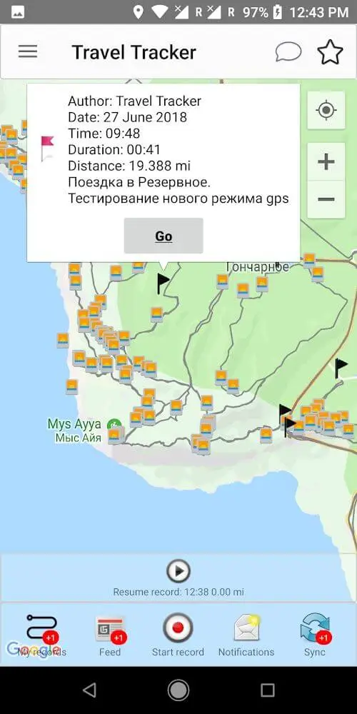 Screenshot of the Travel Tracker Pro app