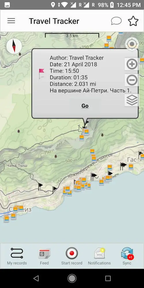Screenshot of the Travel Tracker Pro app