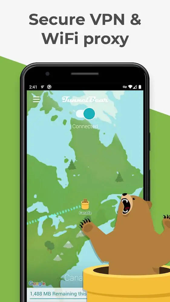 Screenshot of the TunnelBear app