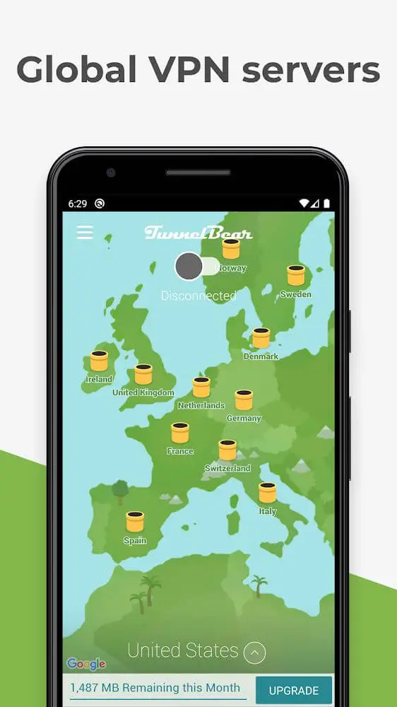 Screenshot of the TunnelBear app