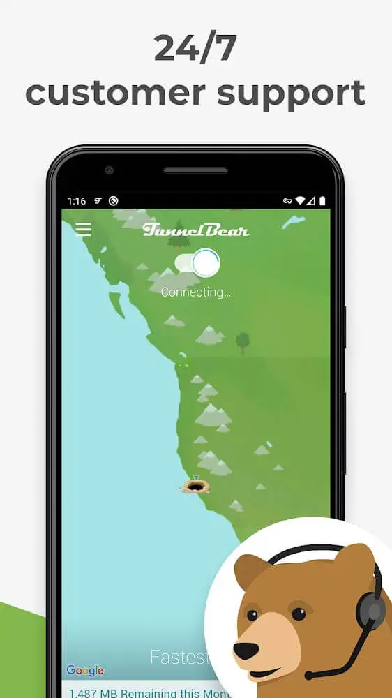 Screenshot of the TunnelBear app
