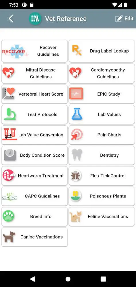 Screenshot of the Vetcalculators app