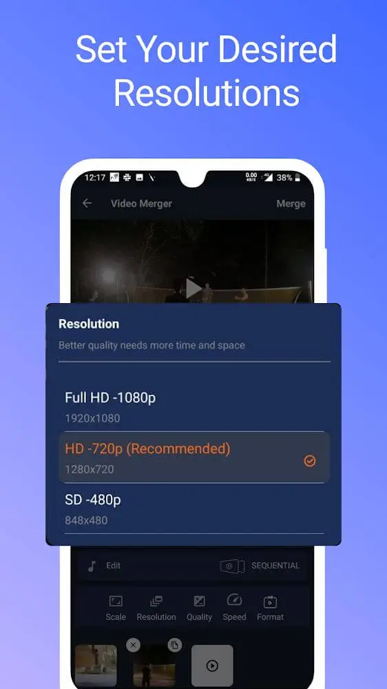 Screenshot of the Video Merger app