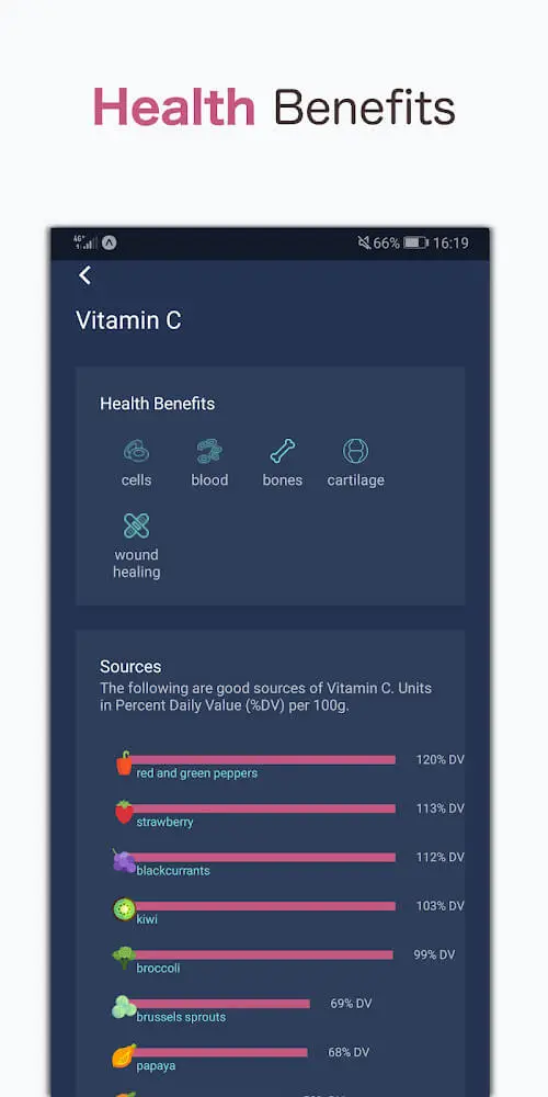 Screenshot of the Vitamin Check app