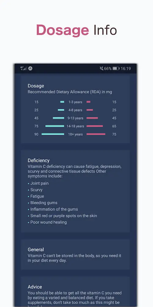 Screenshot of the Vitamin Check app