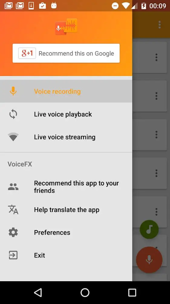 Screenshot of the VoiceFX app