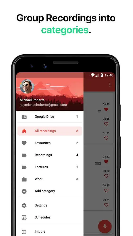 Screenshot of the Voice Recorder Pro app