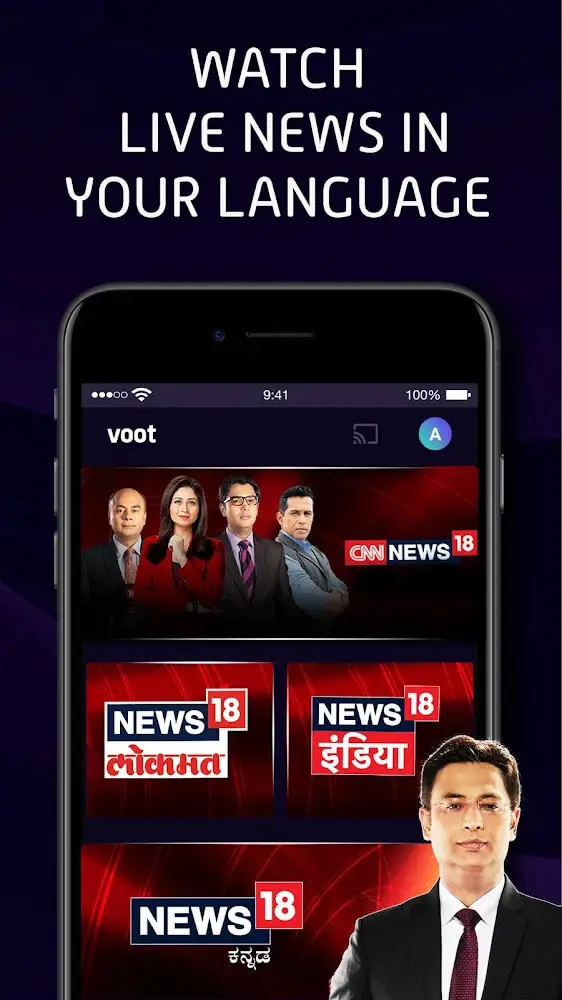 Screenshot of the Voot Select app