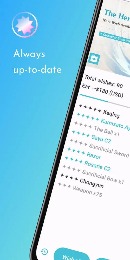 Screenshot of the Wish Simulator for Genshin app