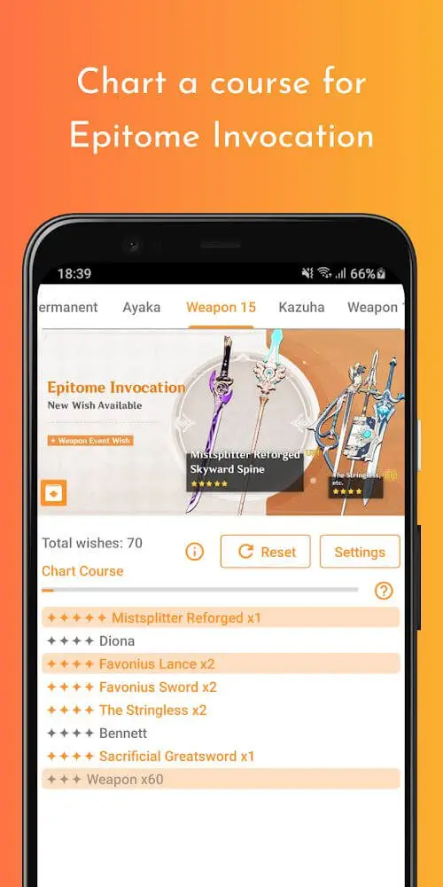 Screenshot of the Wish Simulator for Genshin app