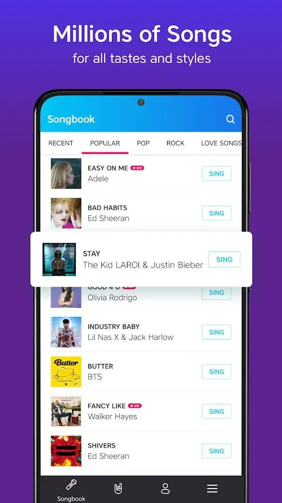 Screenshot of the Yokee Karaoke app